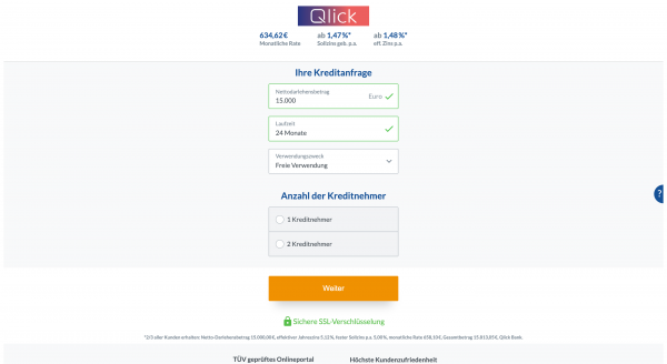 Qlick bank - Kredit bis 15 000 €